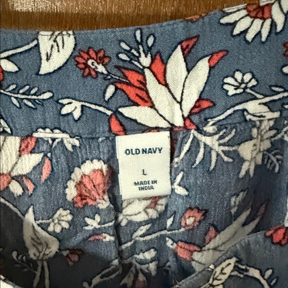 Old Navy Blue Floral Spaghetti Strap Tank with Coral and White Blooms